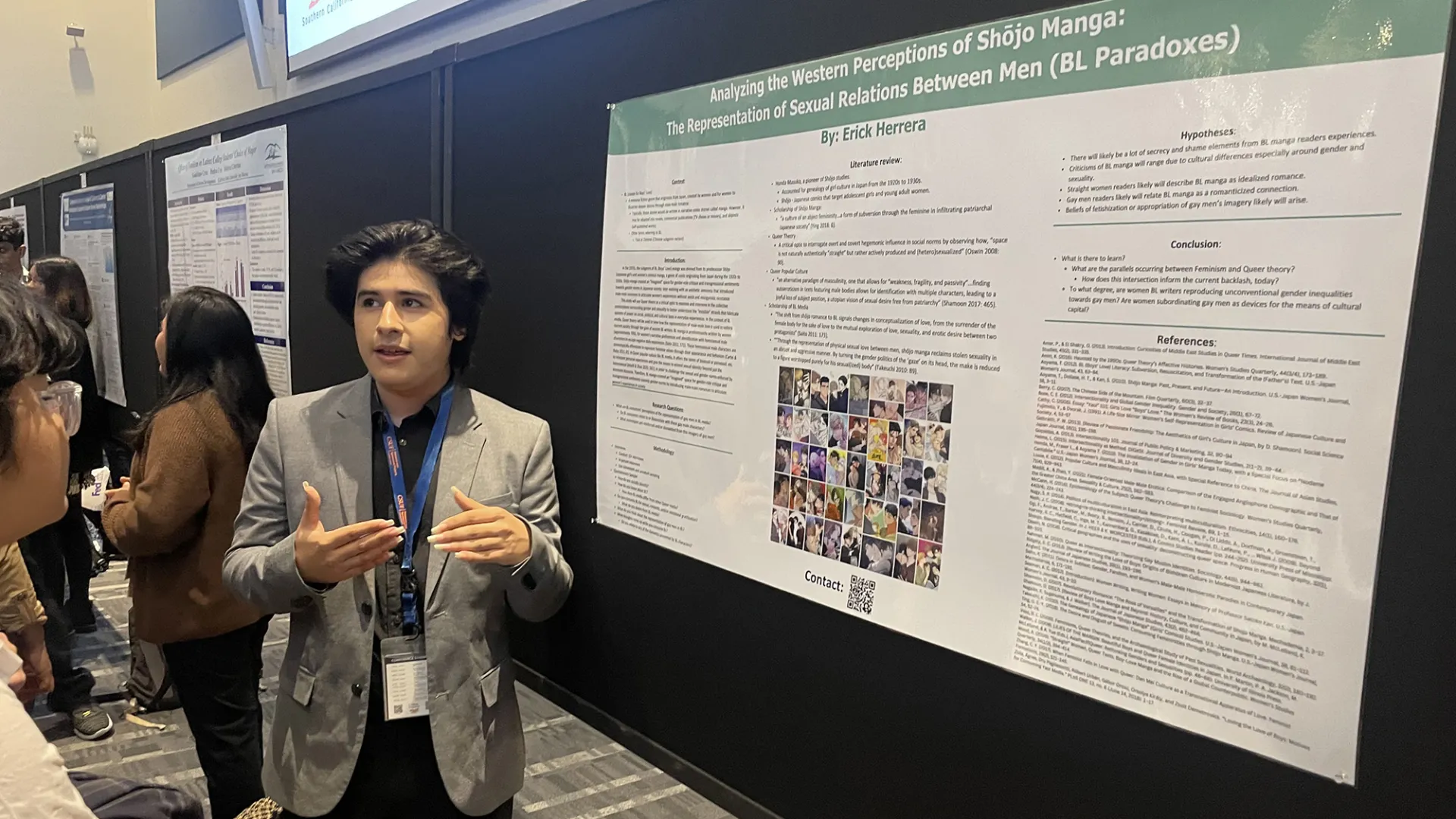 CSUSB student Erick Herrera presents his research at the Southern California Conference for Undergraduate Research Conference, which took place Nov. 18 at Cal State Fullerton. He was one of 42 CSUSB students who presented at the conference.