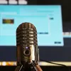 microphone in front of computer monitor