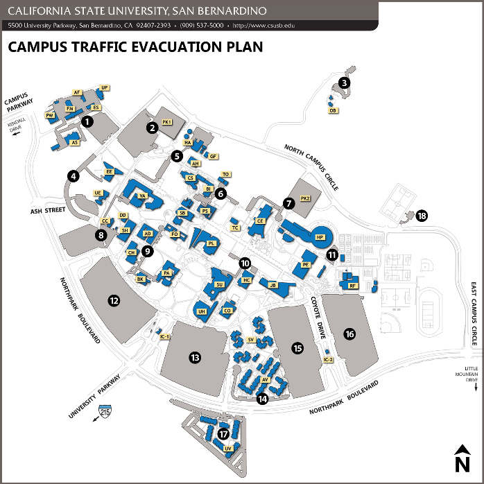 Campus Taffic Evacuation Map California State University, San Bernardino 5500 University Parkway, CA 92407-2393 (909) 537-5000 http://www.cusb.edu