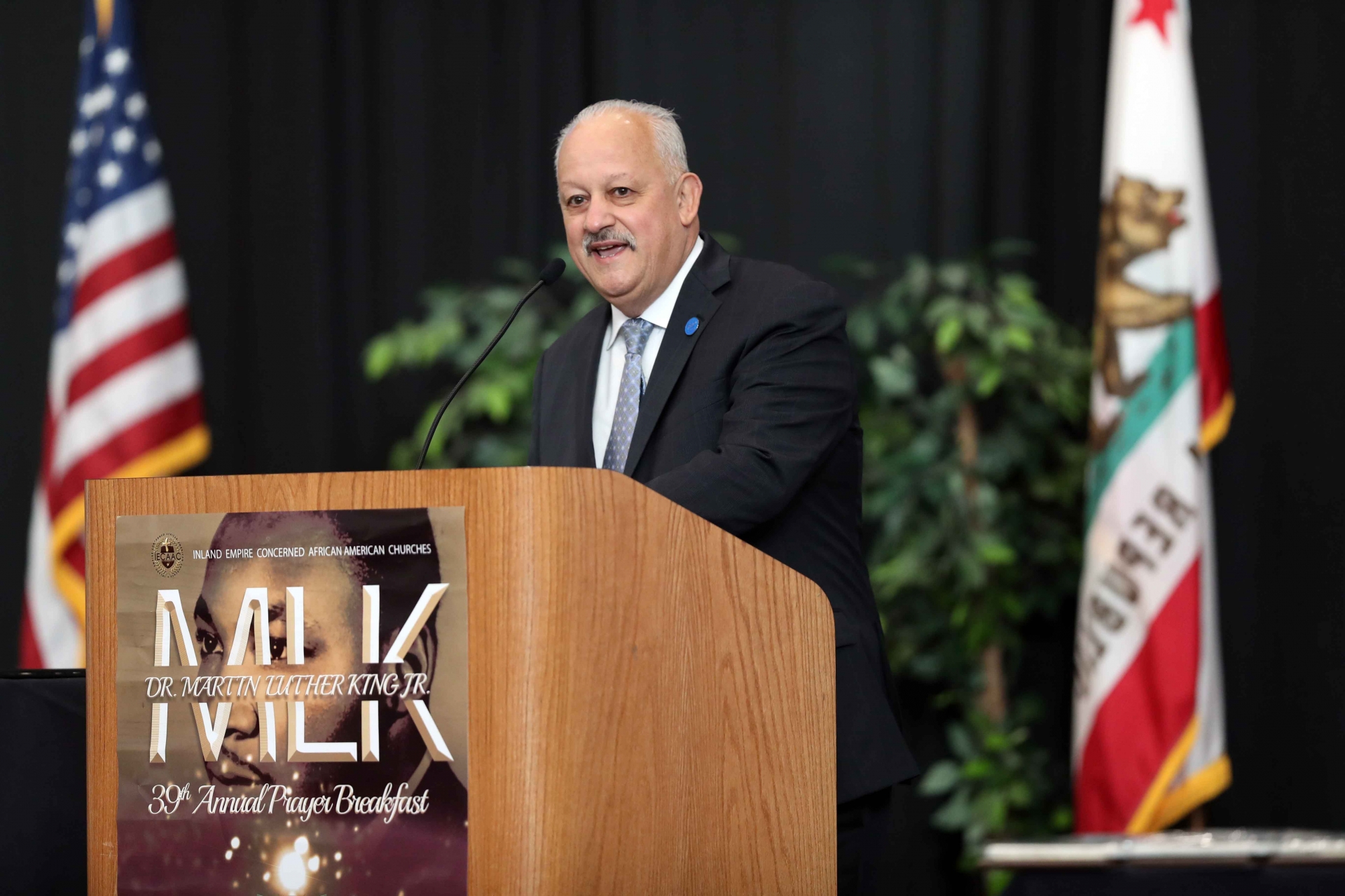 Tomás D. Morales, president of CSUSB, speaks at the 39th Annual Martin Luther King Jr. Prayer Breakfast.