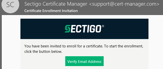 Sectigo Invitation Email