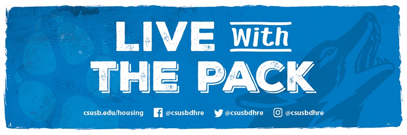 Blue banner reads Live with the Pack and links to Department of Housing website