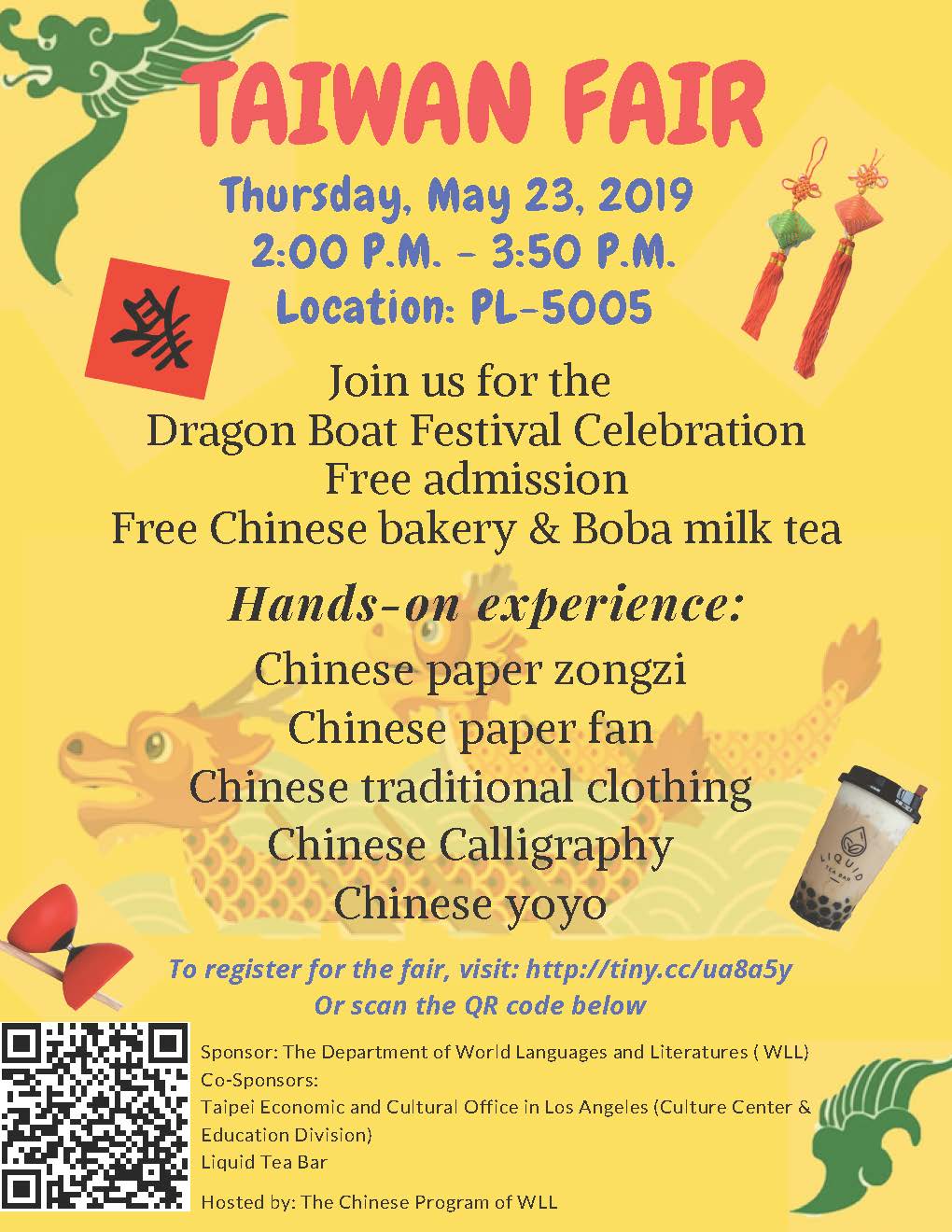 Taiwan Fair Dragon Boat Festival Celebration set for Thursday, May 23, at CSUSB