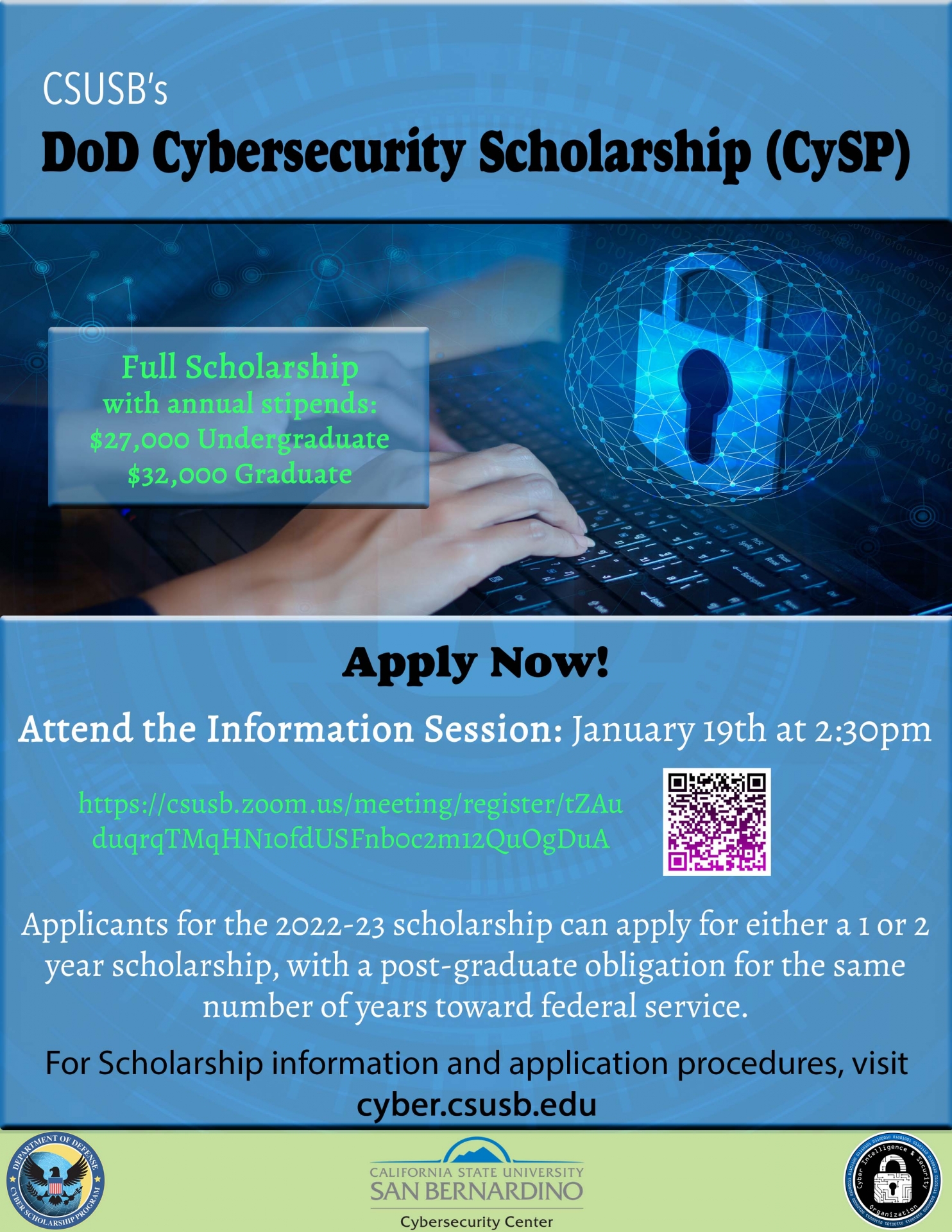 DoD CySP Info Session on January 19th at 2:30pm