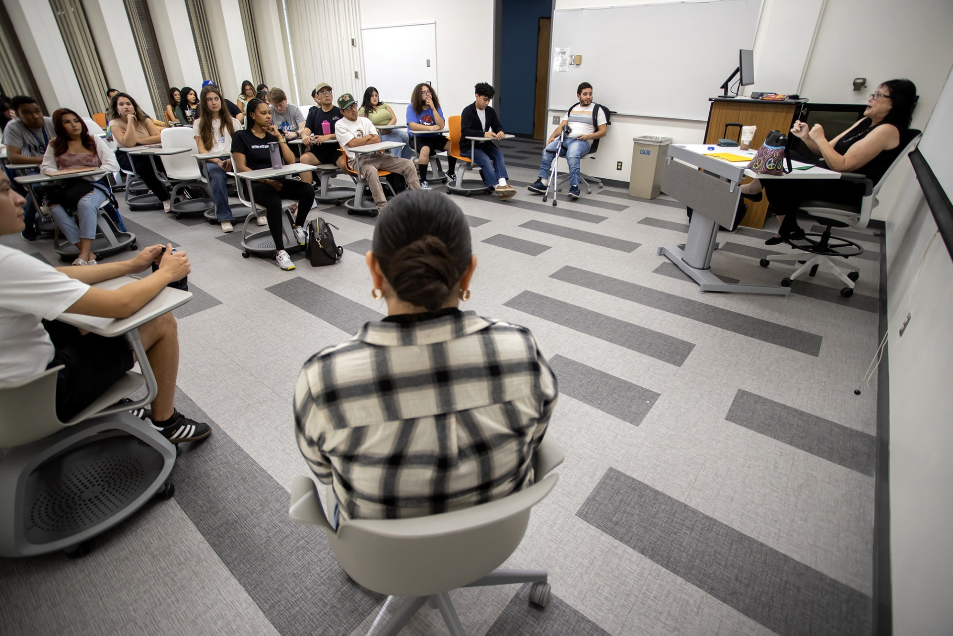 A classroom full of students.