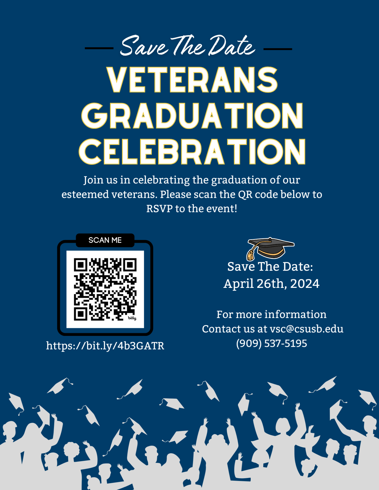 Save the Date Flyer for Spring 2024 Veterans Graduation Celebration