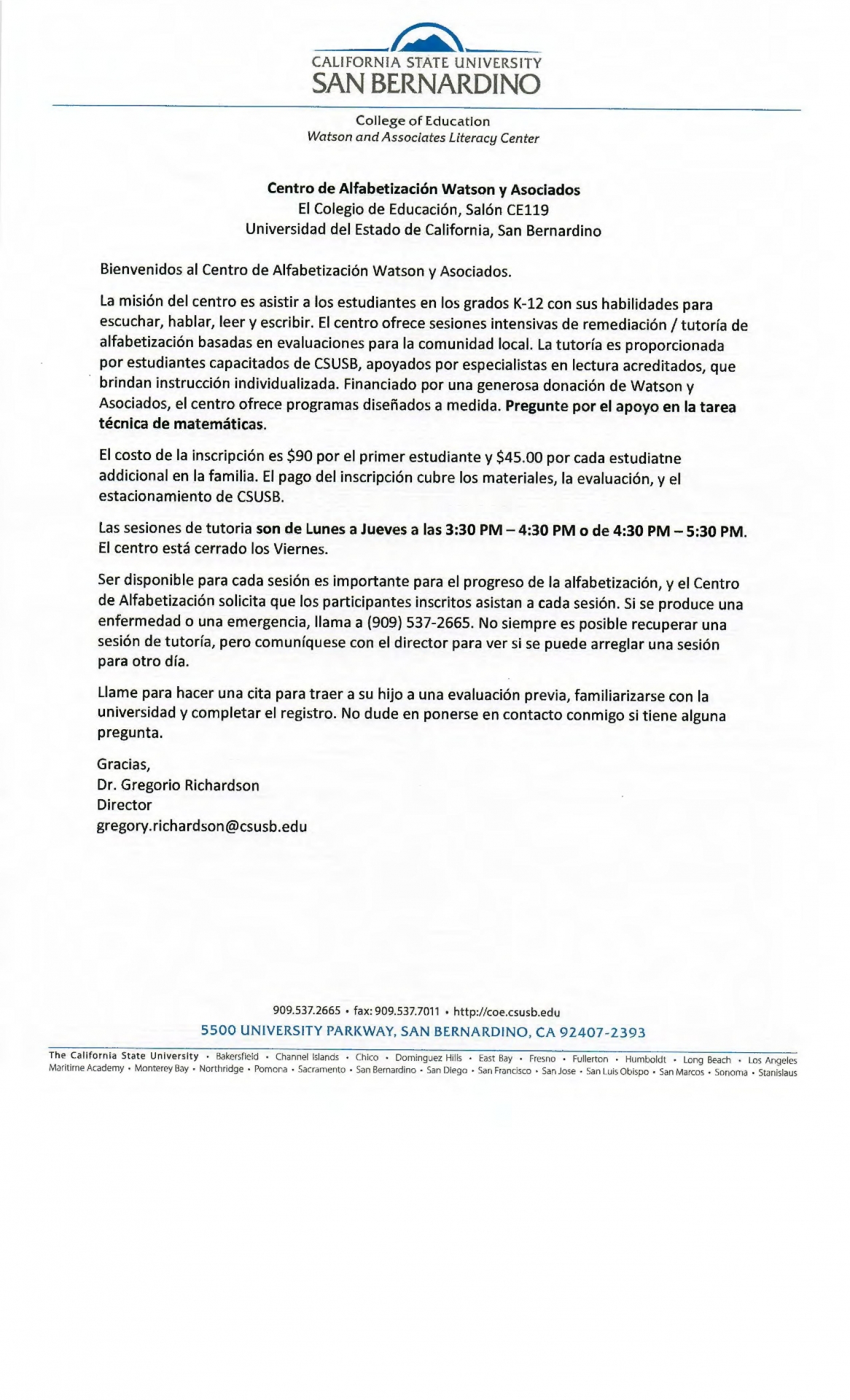 Watson Literacy Center Information Flyer