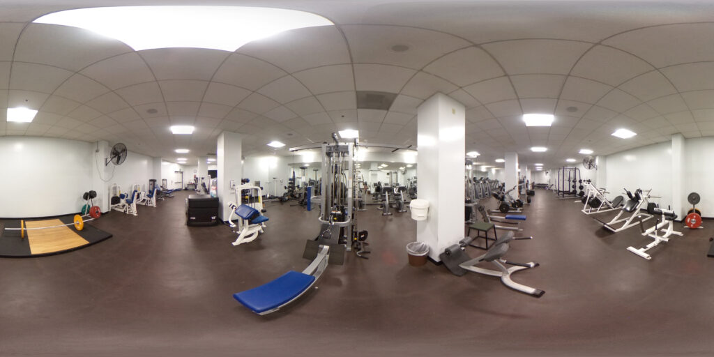 Overview of the fitness facility, Selectorized strength machines, Plate loaded machines, Cycle ergometers, Skiing ergometers