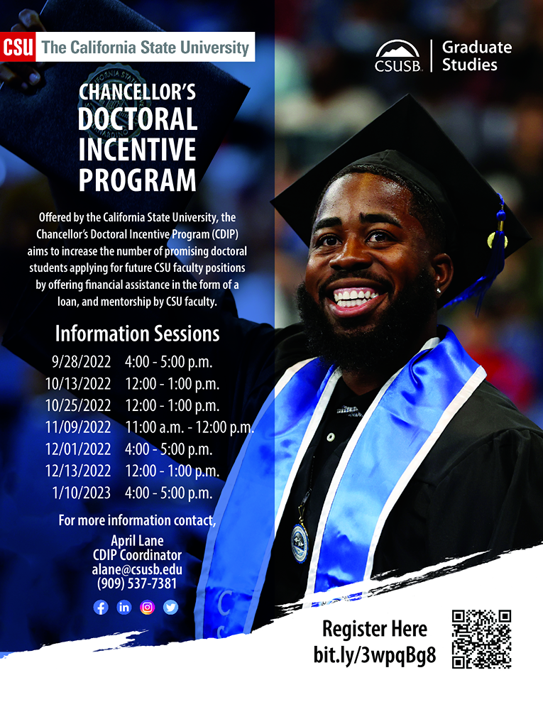 Flyer with information about attending an information session about the Chancellor's Doctoral Incentive Program.