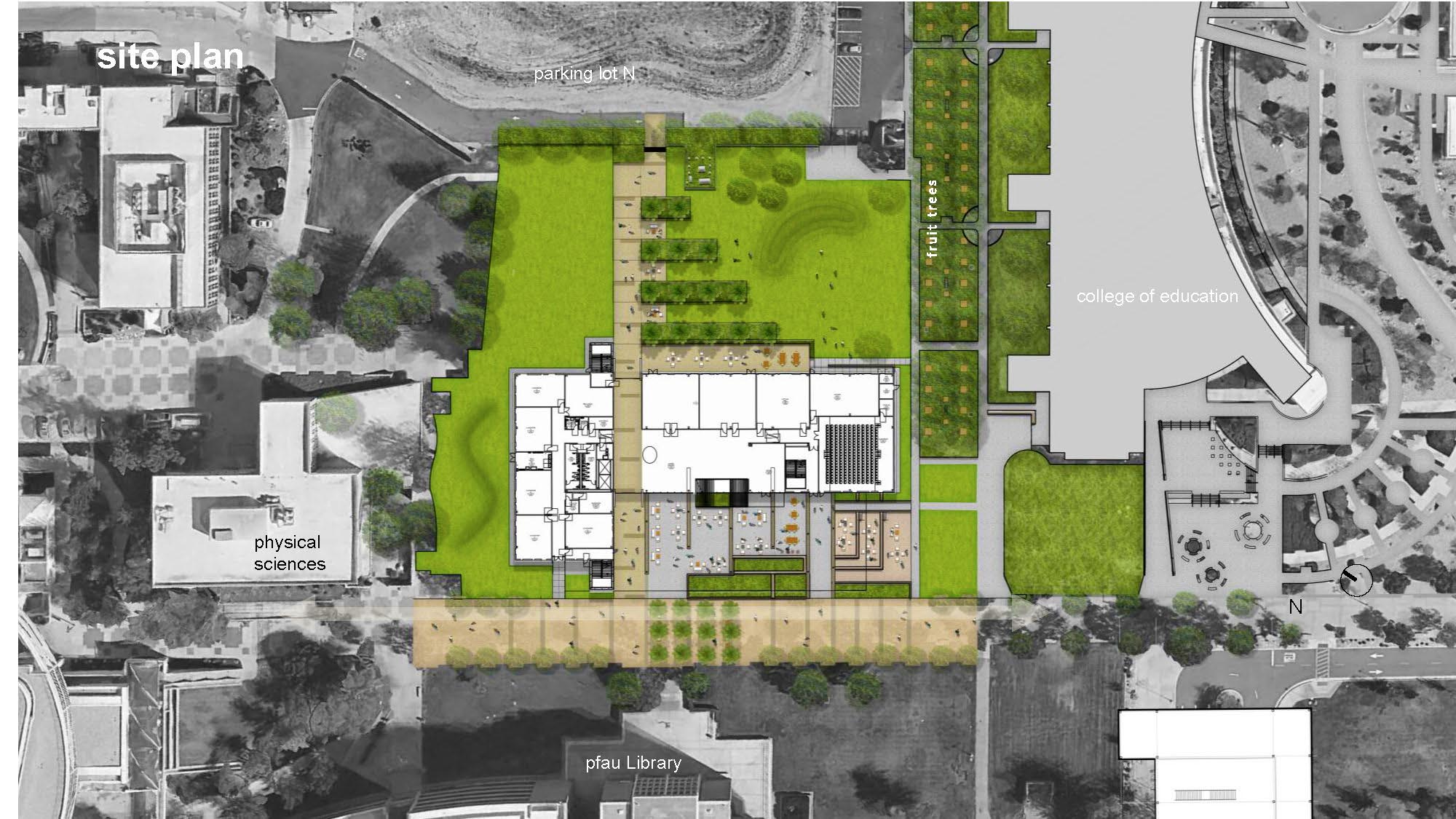 The Center for Global Innovation will be built behind the John M. Pfau Library, between the Physical Sciences Building and the College of Education. The Center for Global Innovation will be built behind the John M. Pfau Library, between the Physical Sciences Building and the College of Education.
