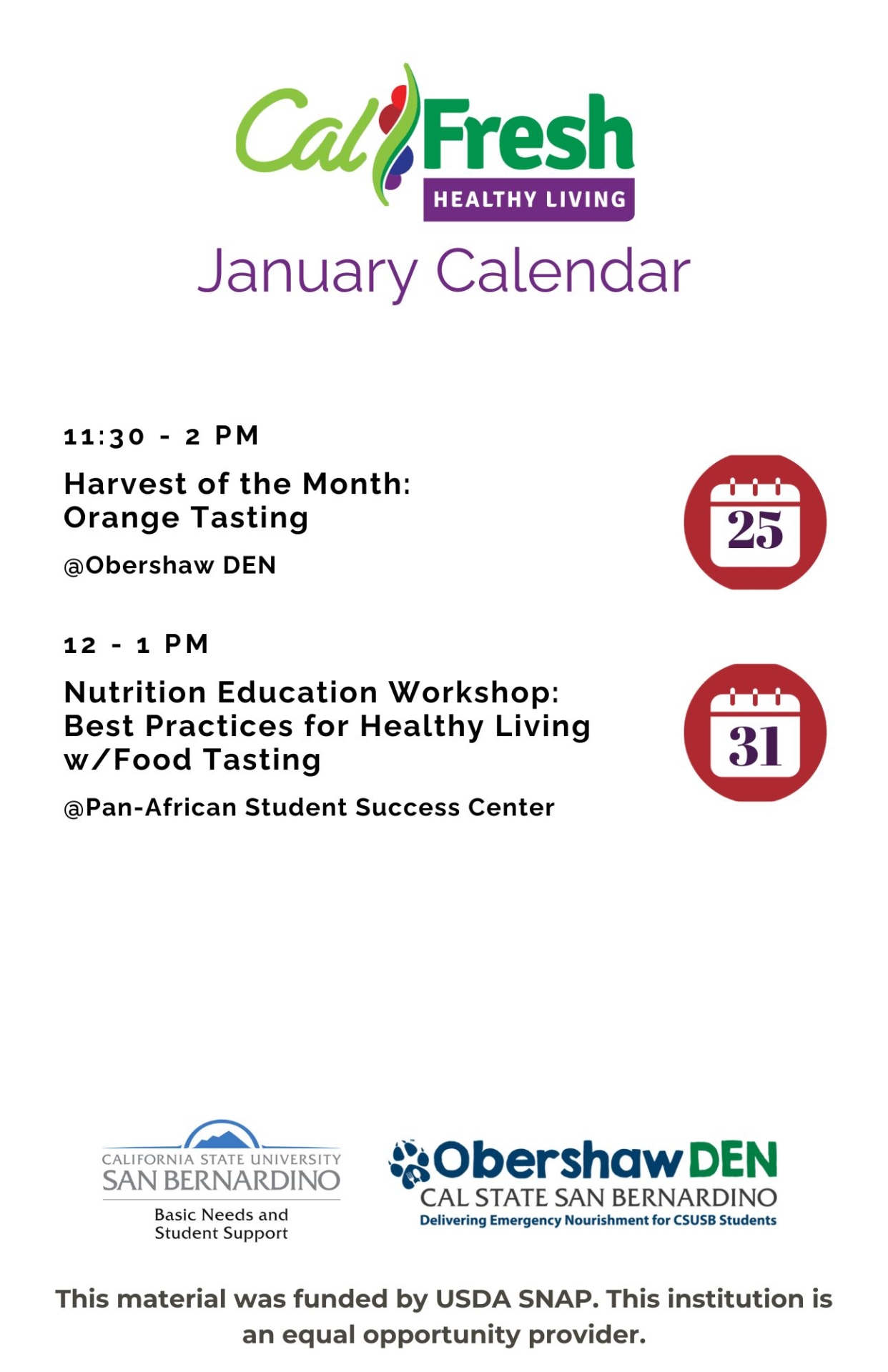 CalFresh Healthy Living January 2024 Events