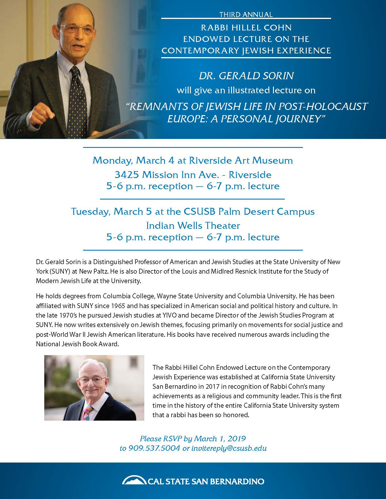 Gerald Sorin, scholar of American and Jewish Studies, to deliver third annual Rabbi Hillel Endowed Lecture 
