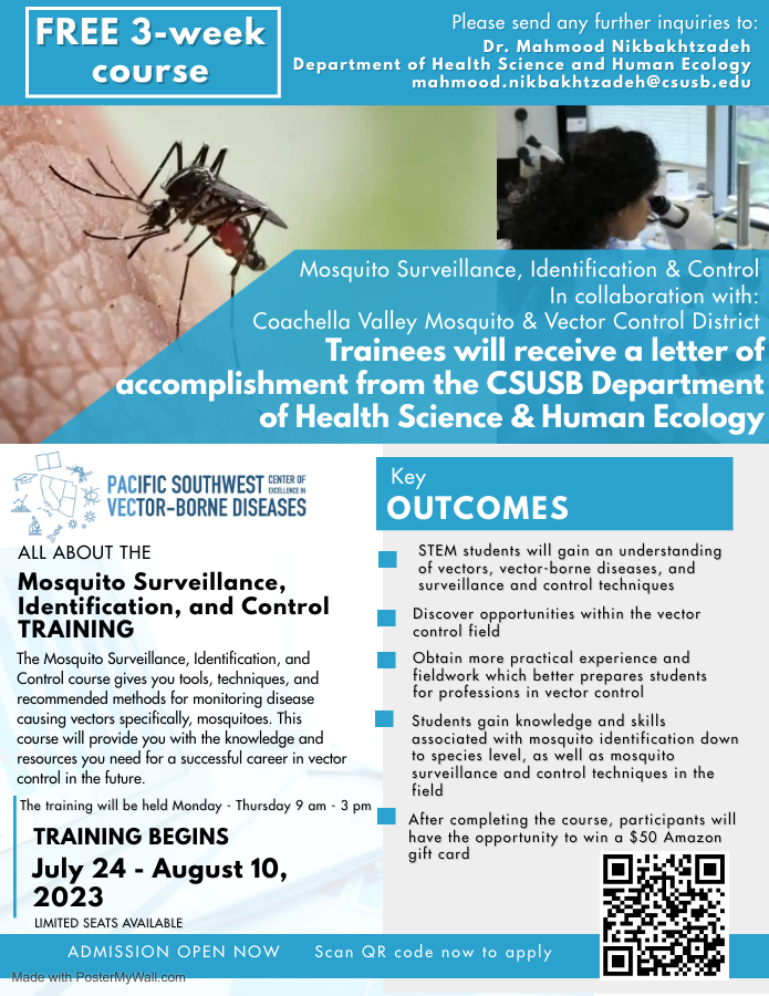Flyer for Mosquito Surveillance, Identification and Control Training class>