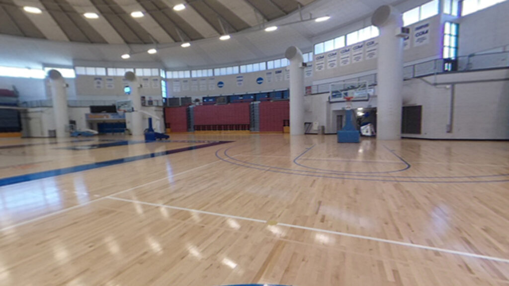 Coussoulis Arena basketball court bleachers 