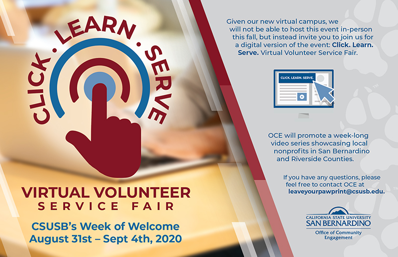 Click.Learn.Serve. Virtual Volunteer Fair on Aug. 31-Sept 4.