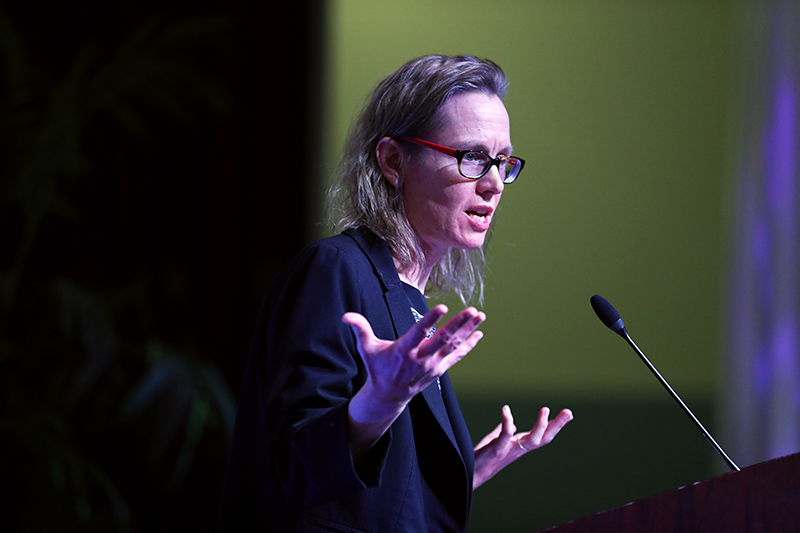 Marianne Cooper, sociologist at the Clayman Institute for Gender Research at Stanford University, shared her expertise on gender, women’s leadership, diversity and inclusion, and economic inequality. Photo: Robert A. Whitehead/CSUSB