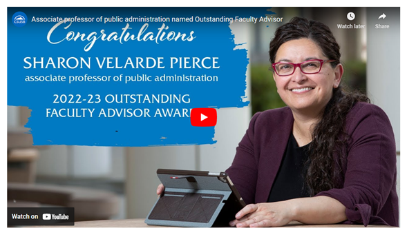 Sharon Velarde Pierce 2022-23 Outstanding Faculty Advisor Award