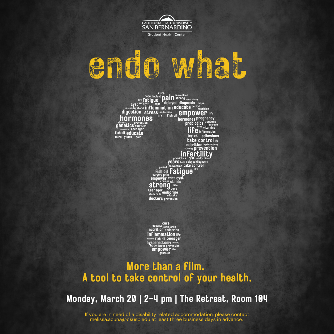 Dark grey background with words that are associated with endometriosis in the shape of a question mark 