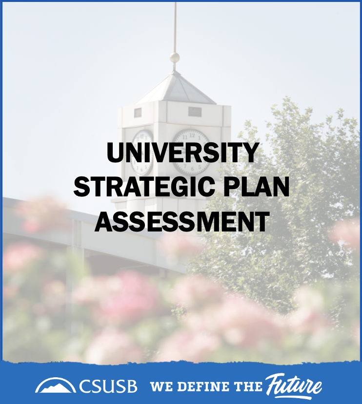 Image of campus with text that reads, "University Strategic Plan Assessment"
