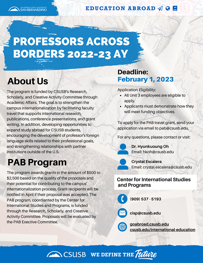 PAB program providing an opportunity for faulty to receive grants for campus internalization process. 