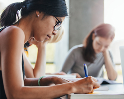 Young foreign leaders studying at table