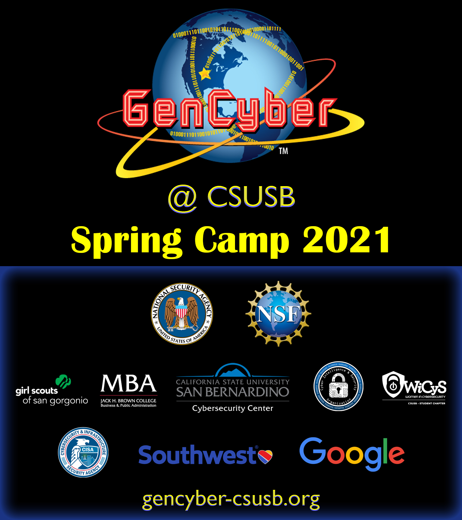 GenCyber  CSUSB 2021 Spring Camp flyer