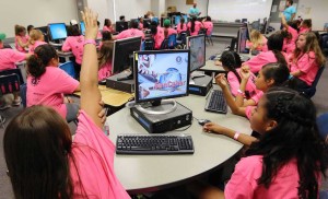 Girl Scouts in a computer lab