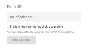 Google Calendar screenshot of URL dialog window