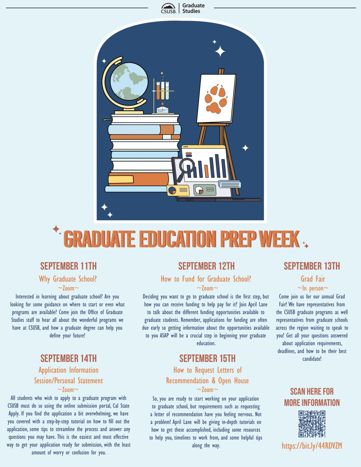 Graduate Education Prep Week Workshop Dates and Topics