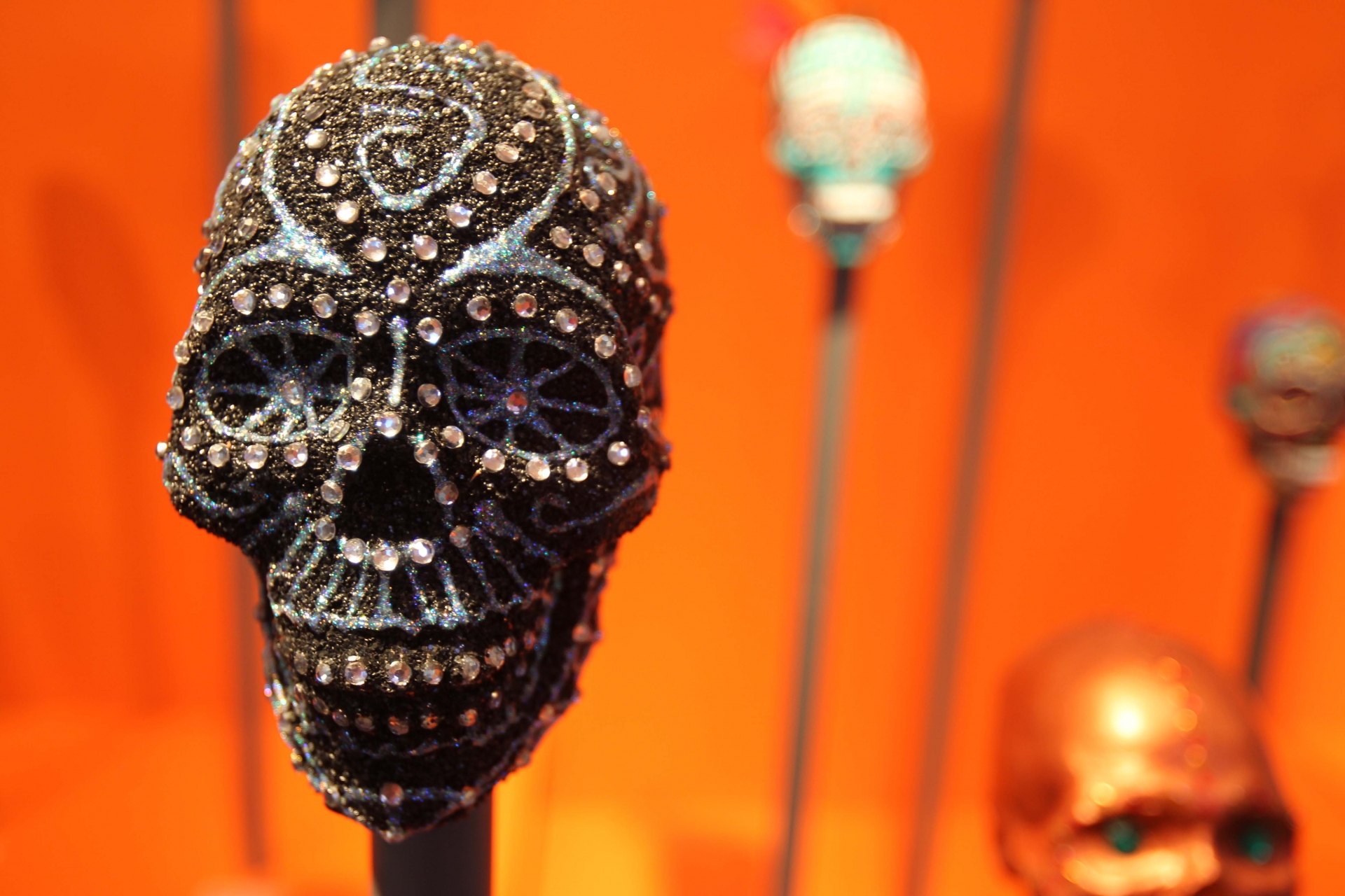 An elaborately decorated calavera.