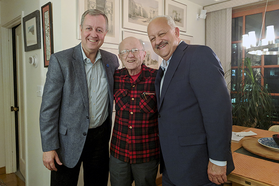 From left: CSUSB Vice President of University Advancement Ron Fremont, W. Benson Harer and CSUSB President Tomás D. Morales.