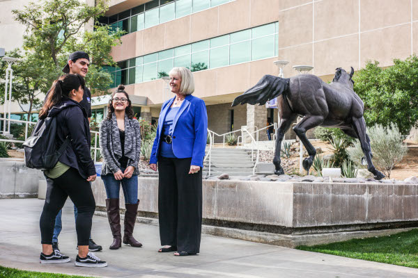 Dean Sharon Brown-Welty speaking with students