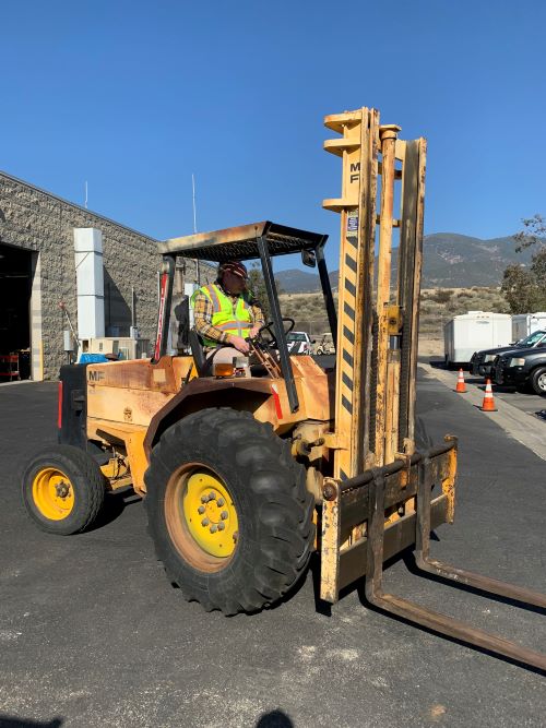CSUSB employee operates forklift as part of the EHS forklift training