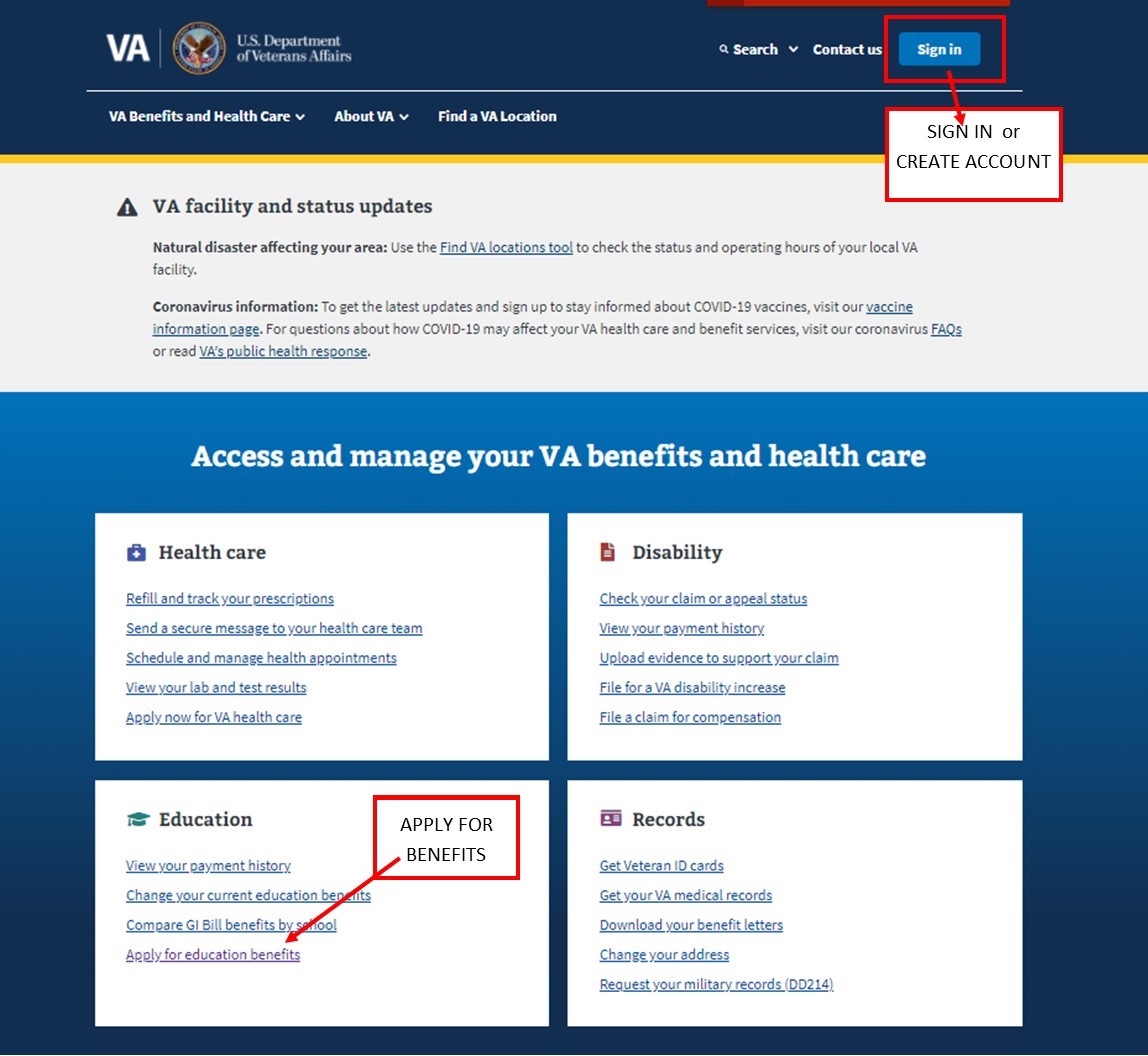 Image of VA government website