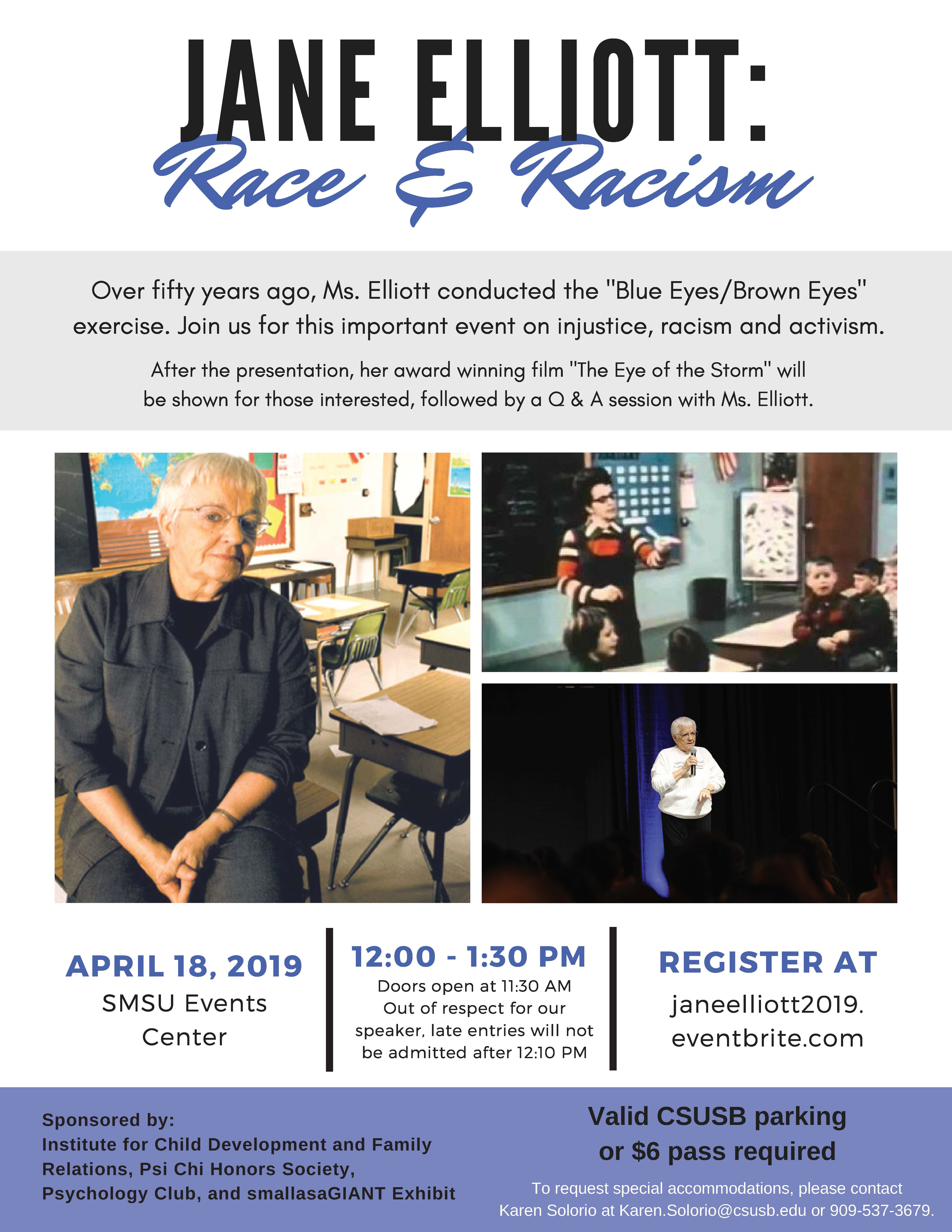 ‘Jane Elliot on Race and Racism’ set for April 18 at CSUSB