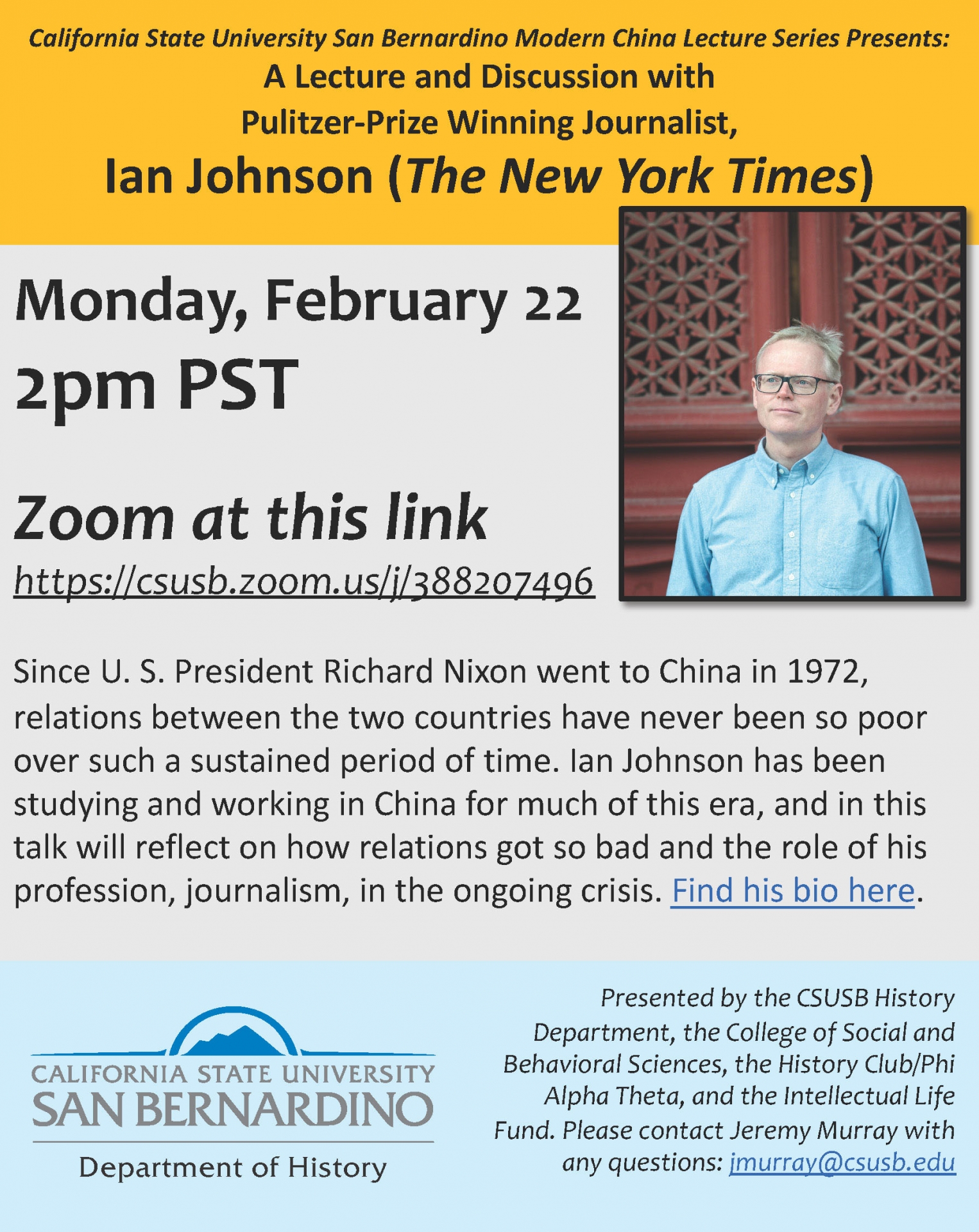 Modern China Lecture, Ian Johnson talk -flyer