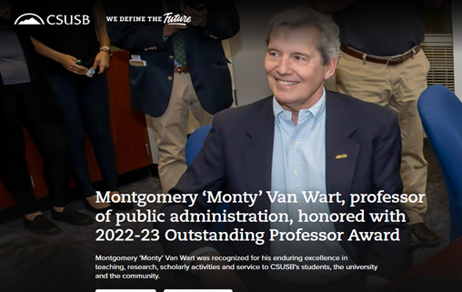 Dr. Monty Van Wart professor of Public Administration honored with 2022/23 Outstanding Professor Award