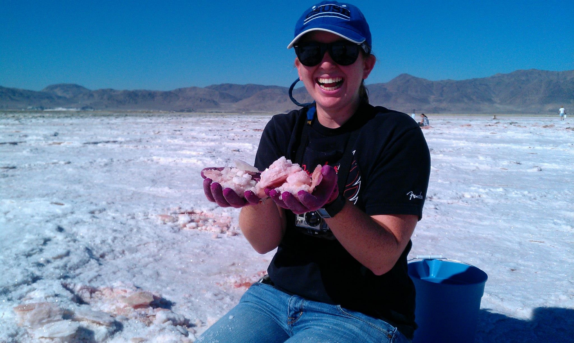 Megan Engel holding a shiny rock