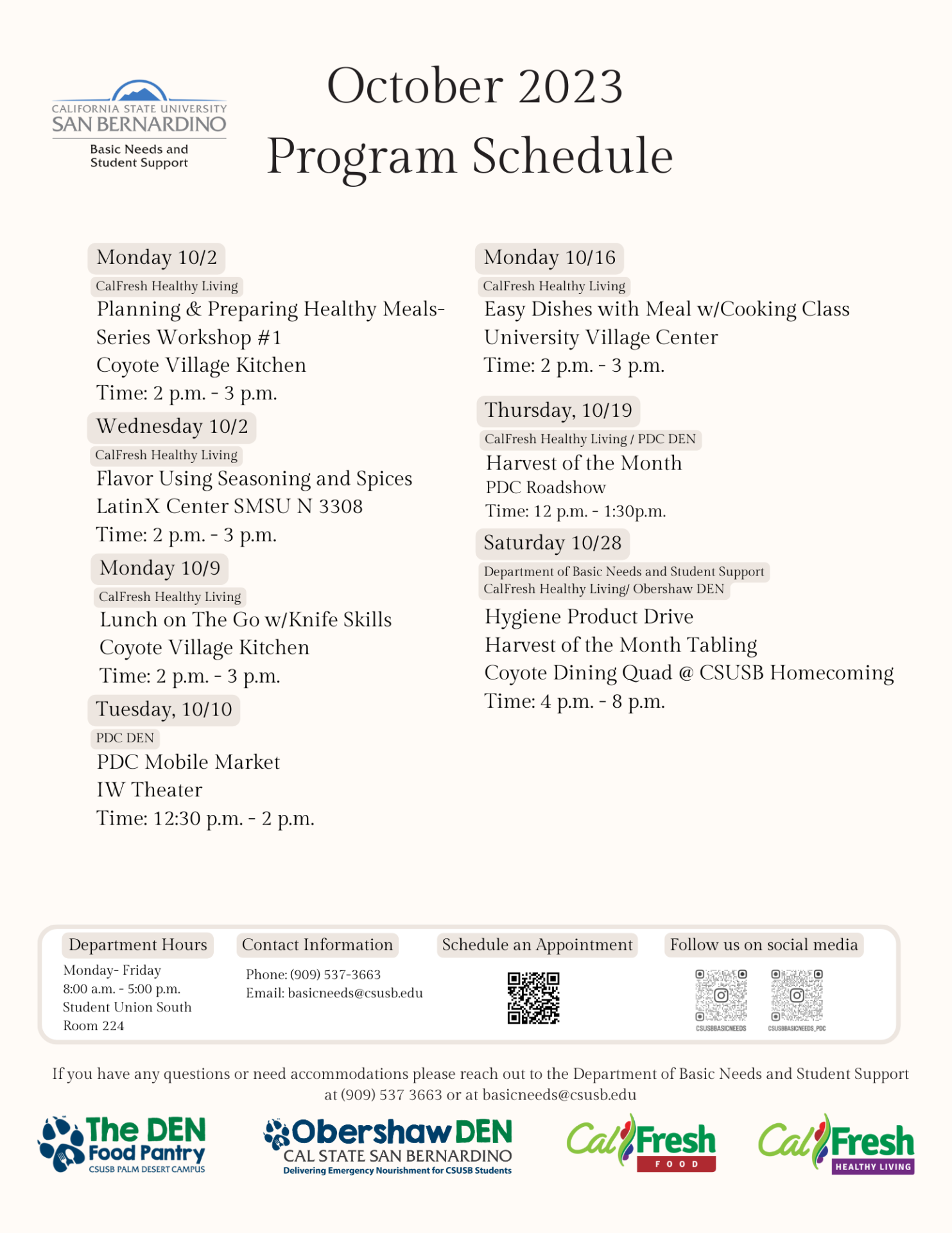 Basic Needs and Student Support Event Flyer October 2023