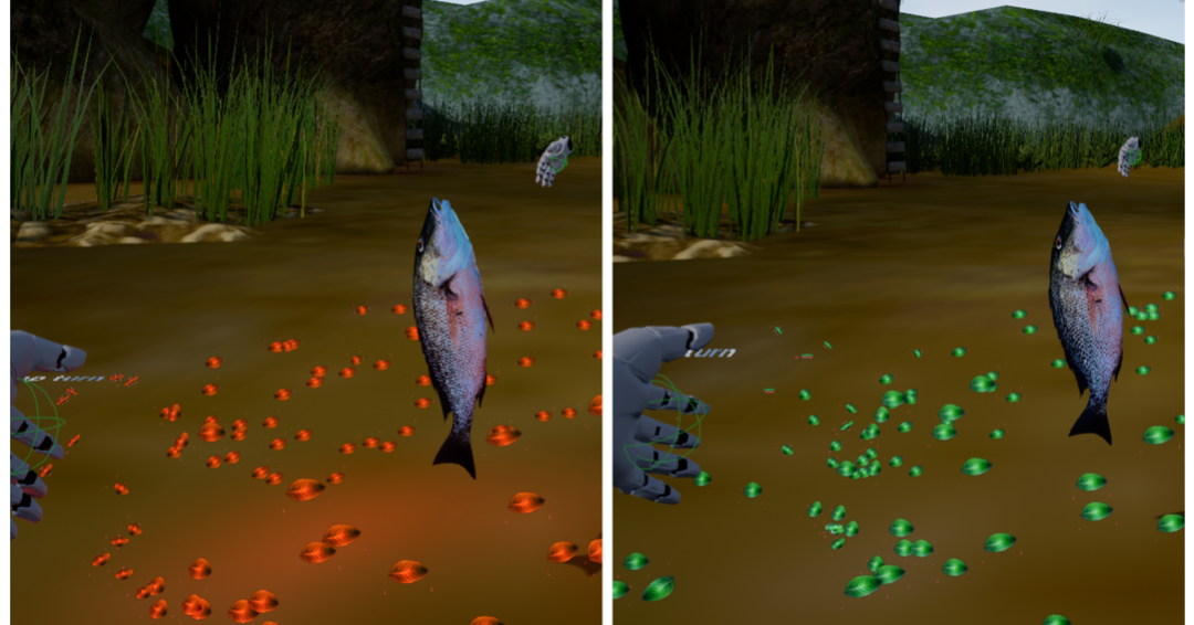 Red and green player particles