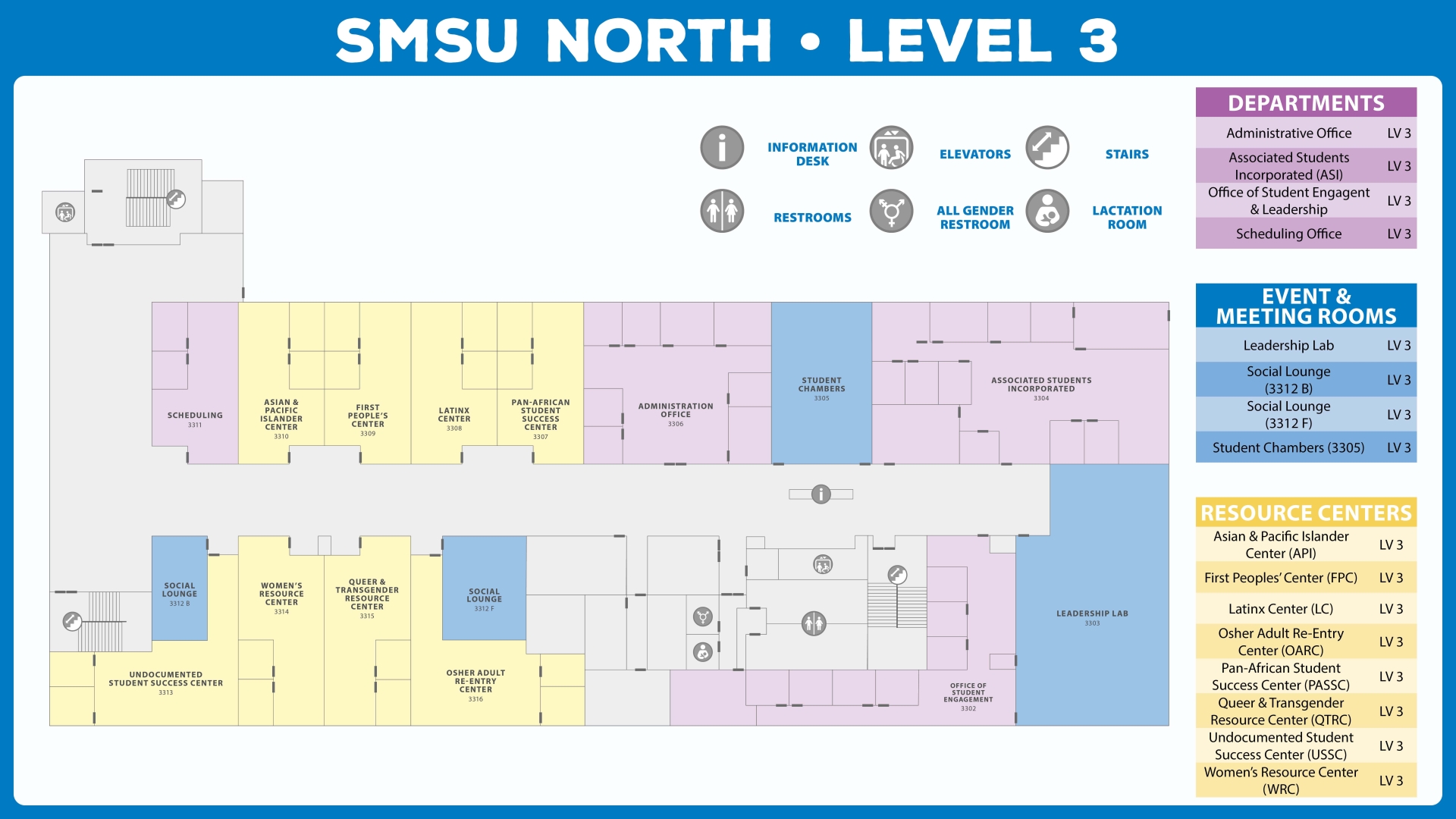 Map of the Santos Manuel Student Union 3rd floor. 