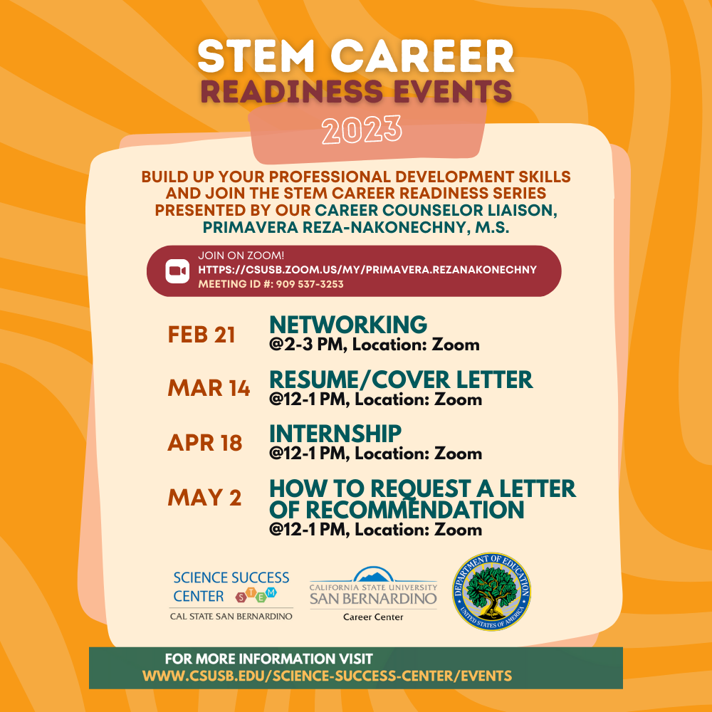 STEM Career Readiness Events Primavera Science Success Center Career Center Workshops Resume Cover Letter Networking