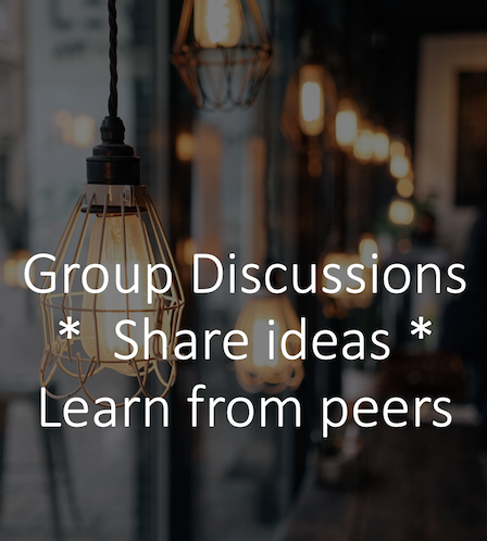 Background of a shop with writing saying group disucssions, share ideas, learn from peers