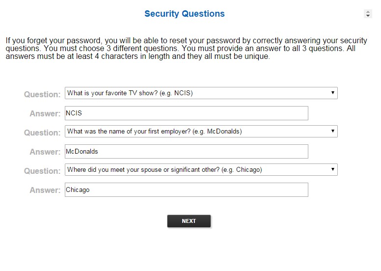 Screenshot of Step 5 on how to answer the security questions