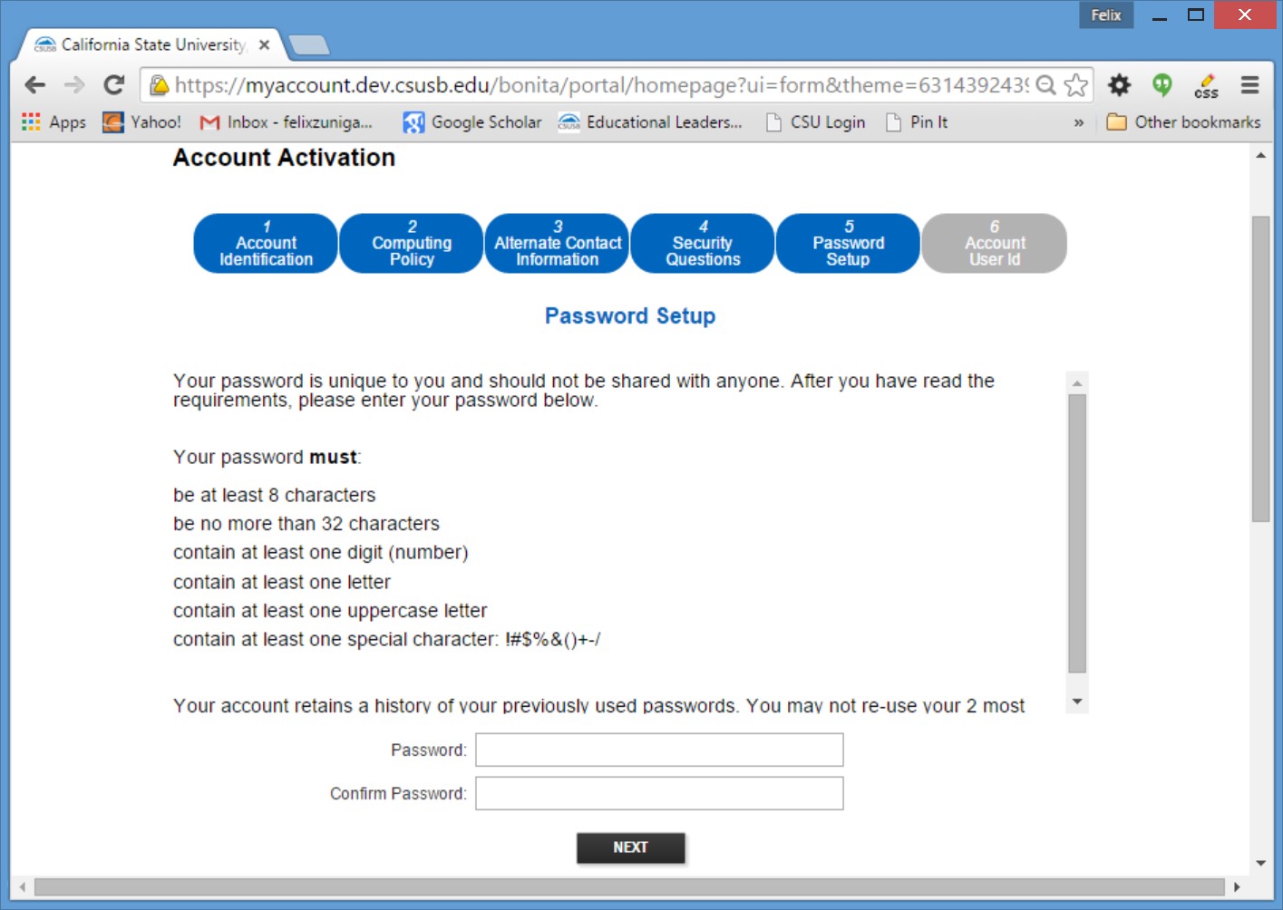 Screenshot of Step 6 on how to create a password