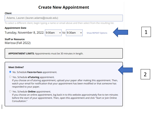 Create new appointment