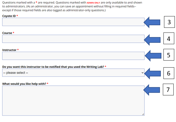 Create new appointment required text