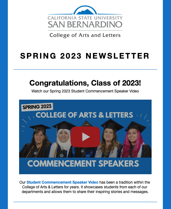 Front page of Spring 2023 Newsletter