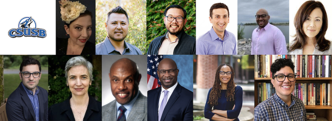 Fall 2023 CSUSB Conversations on Race and Policing Guests. Clockwise from upper left, Juanita E. Mantz, Robert Chao Romero, Jeff Liou, Max Felker-Kantor, Guesnerth Josué Perea, Julia Yoo, Marisol LeBrón, Dorothy Roberts, Jamaal Bowman, Ronnie Dunn, Joanna Schwartz, Matthew Guariglia. Find event details in the Upcoming Events and Lecture Series Archive sections.