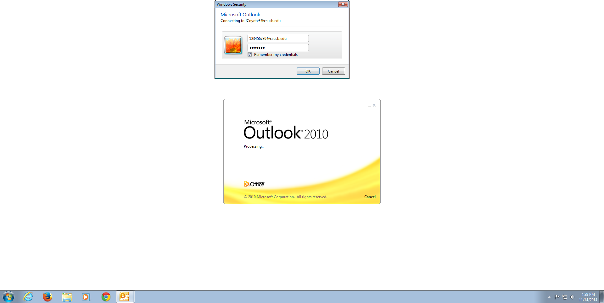 Screenshot of Outlook 2010 Office 365 Migration